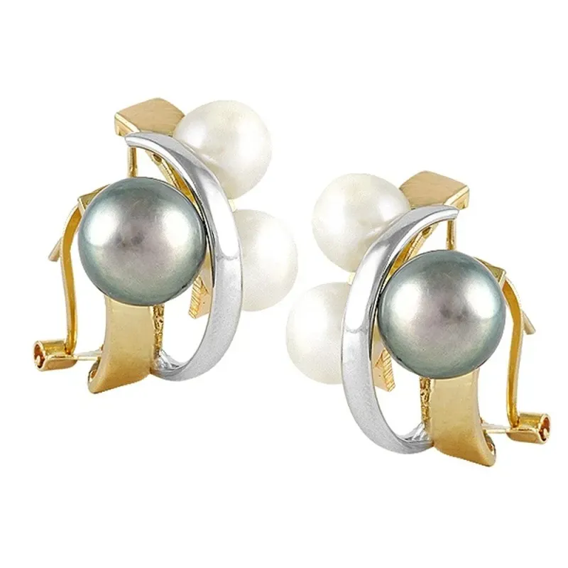 Pendientes Oro Amarillo y Blanco 18k modelo Sofía (4 perlas cultivadas botón blancas 6-6,5mm.)