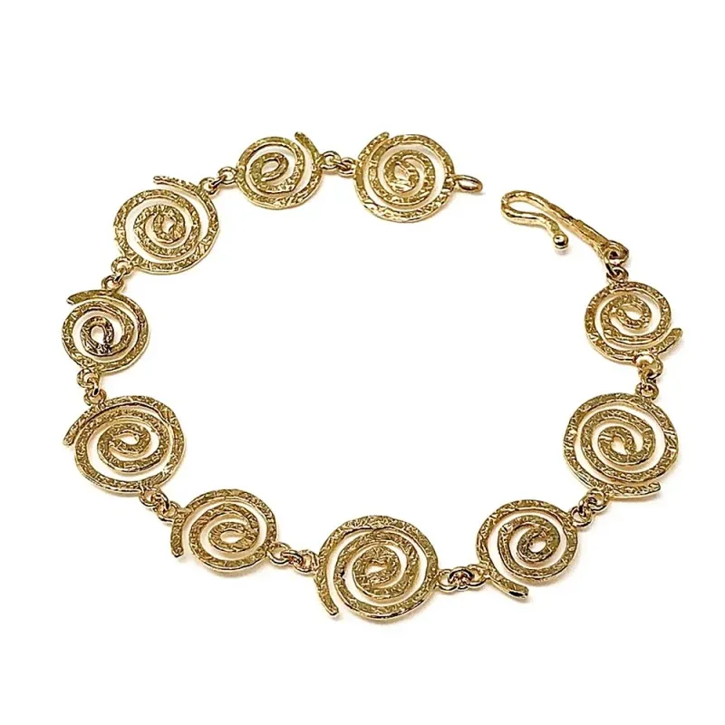Pulsera oro 18k 20cm. espirales 13mm. cierre gancho mujer