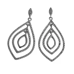 Pendientes plata Ley 925m largos 35mm. rodiados lágrima triple piedras circonitas cierre presión