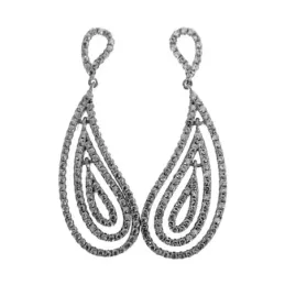 Pendientes plata Ley 925m largos 38mm. rodiados triples piedras circonitas cierre presión