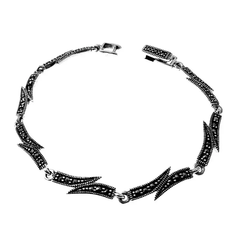 Pulsera plata Ley 925m mujer 18cm. piedras marquesitas eslabones redondos cierre pato