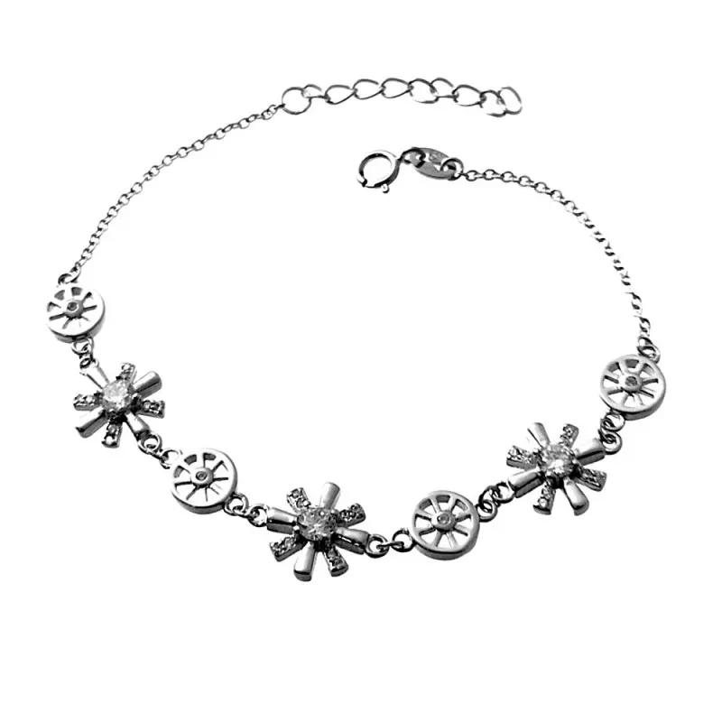 Pulsera plata Ley 925m rodiada 16.5cm. motivos circonitas cierre reasa