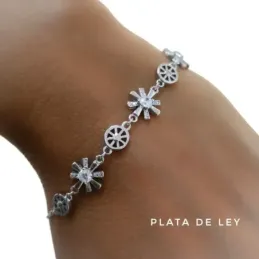 Pulsera plata Ley 925m rodiada 16.5cm. motivos circonitas cierre reasa