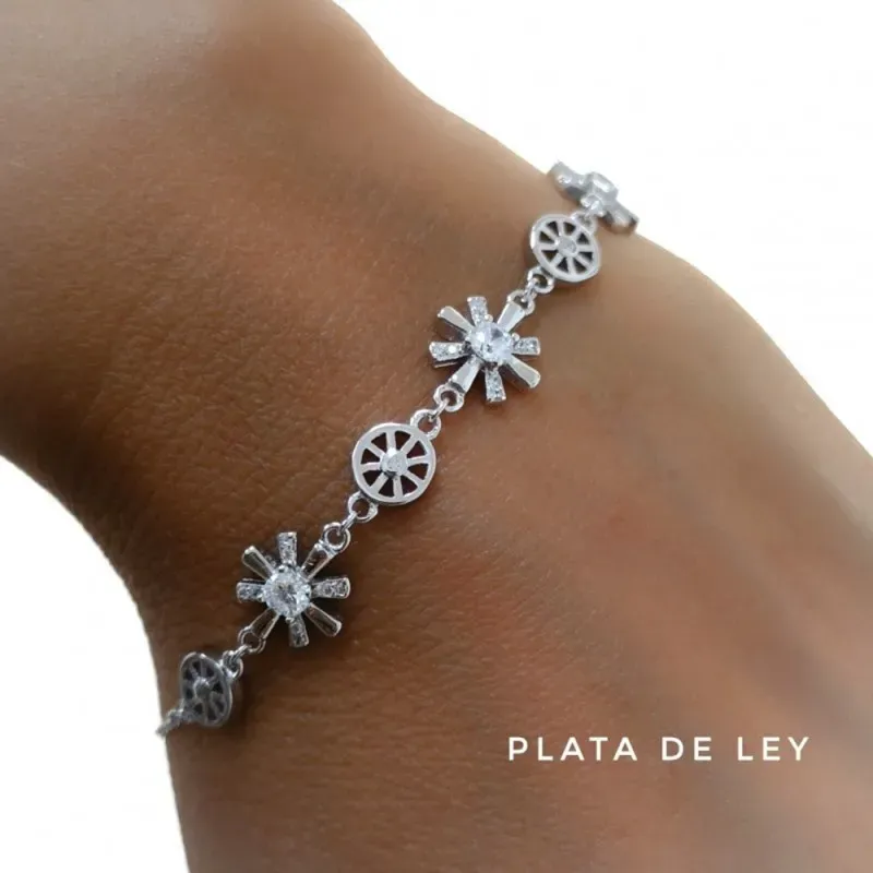 Pulsera plata Ley 925m rodiada 16.5cm. motivos circonitas cierre reasa