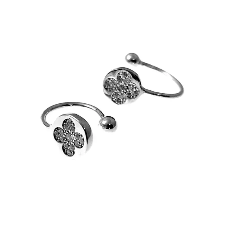 Pendientes plata Ley 925m trepador rodiado motivo círculo trébol cuatro hojas centro circonitas