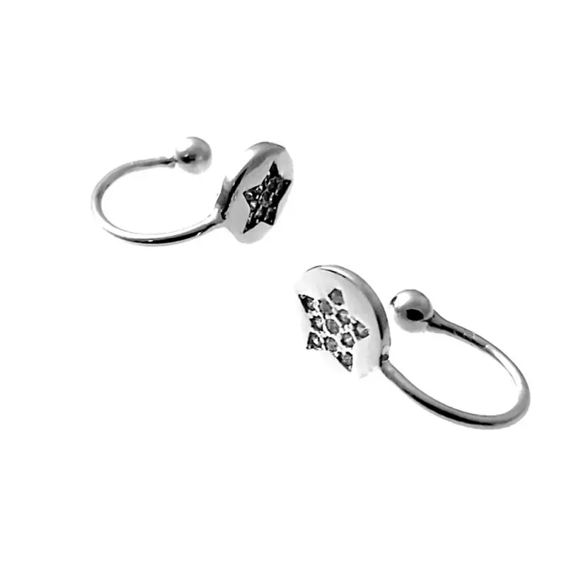 Pendientes plata Ley 925m trepador rodiado motivo círculo estrella centro circonitas