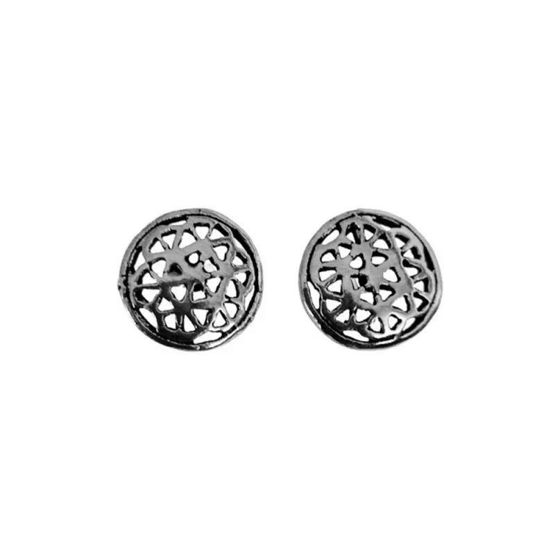 Pendientes plata Ley 925m oxidados 9mm. dibujos calados redondos cierre presión