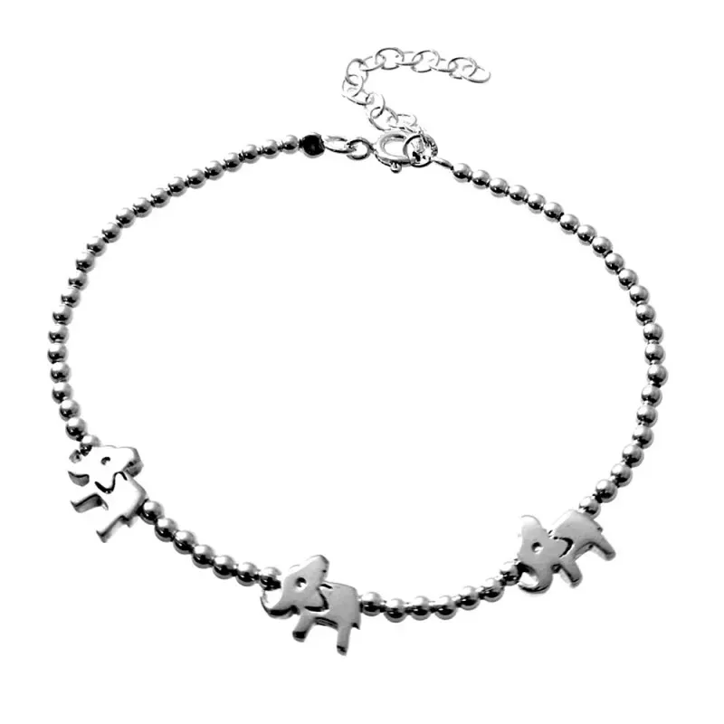 Pulsera plata Ley 925m bolitas lisas centro detalle tres elefantes cierre reasa
