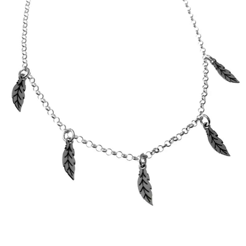 Gargantilla plata Ley 925m cadena rolo 42cm. detalles plumas 11mm. colgando