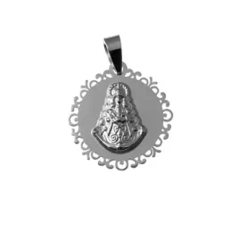Colgante plata Ley 925m medalla 20mm. Virgen del Rocío cerco calado