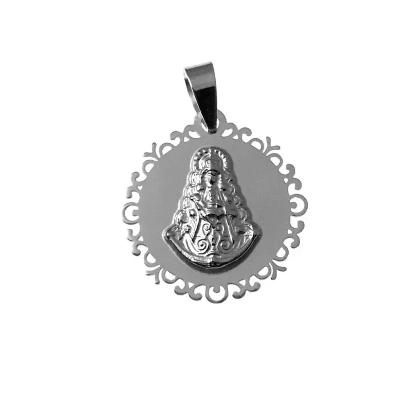 Colgante plata Ley 925m medalla 20mm. Virgen del Rocío cerco calado
