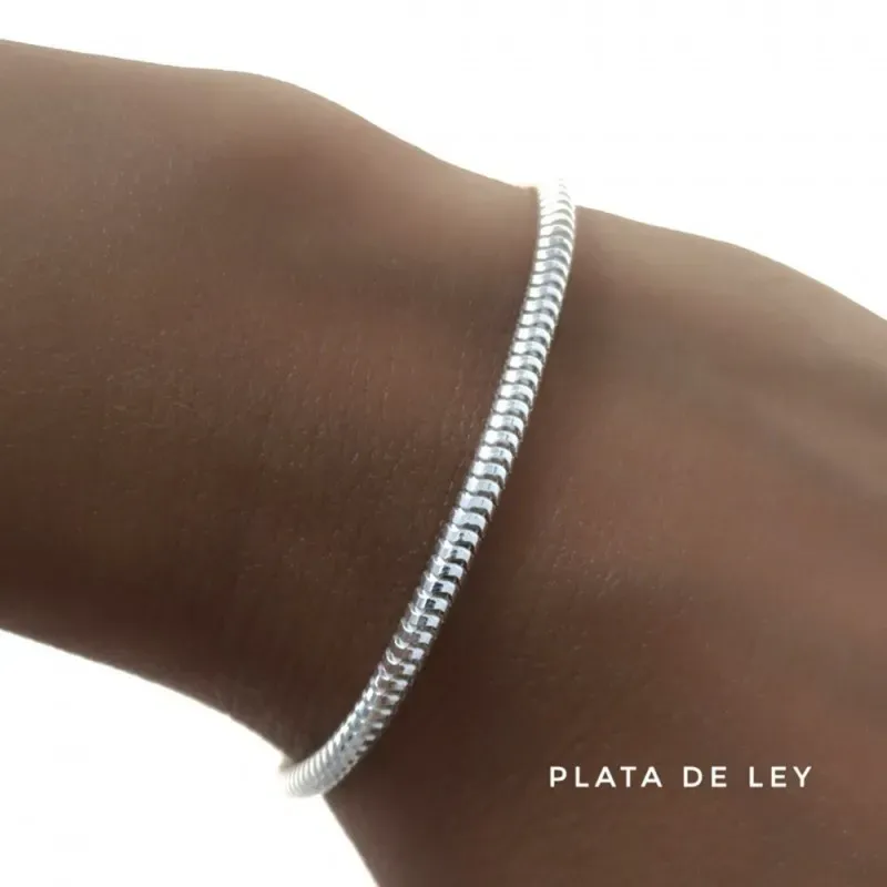 Pulsera plata Ley 925m modelo cola de topo 19.5cm. lisa cierre mosquetón