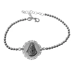 Pulsera plata Ley 925m cadena 17cm. bolas 3mm. detalle medalla Virgen del Rocío cerco calado