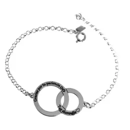 Pulsera plata Ley 925m cadena rolo 18.5cm círculos entrelazados GRACIAS POR TU PACIENCIA TUS ALUMNOS