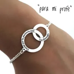 Pulsera plata Ley 925m cadena rolo 18.5cm círculos entrelazados GRACIAS POR TU PACIENCIA TUS ALUMNOS