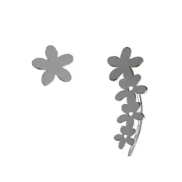 Pendientes plata Ley 925m flor simple 8mm. cierre presión trepador flores 22mm. lisos