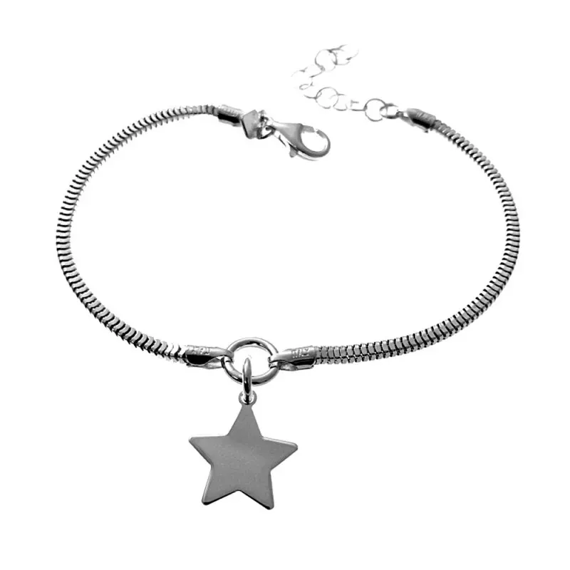 Pulsera plata Ley 925m cadena 17cm. cola de topo centro detalle estrella lisa colgando mosquetón