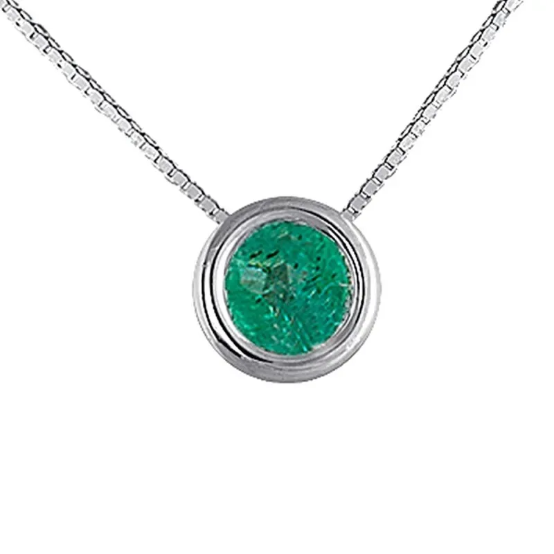 Colgante con cadena Oro blanco 18k modelo Atenas (1 Esmeralda recristalizada 5mm. 0,44cts.)