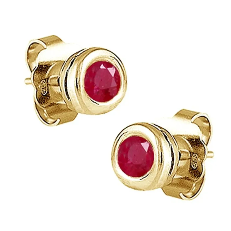 Pendientes Oro Amarillo 18k modelo Atenas (2 Rubies recristalizados 5mm. 1,42cts.) Medida: 9,30mm.