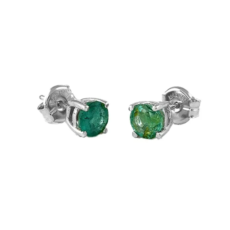 Pendientes Oro Blanco 18k modelo Garritas Color (2 Esmeraldas 5mm. 0,95cts.) Medida: 5mm.