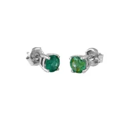 Pendientes Oro Blanco 18k modelo Garritas Color (2 Esmeraldas 4mm. 0,56cts.) Medida: 4mm.