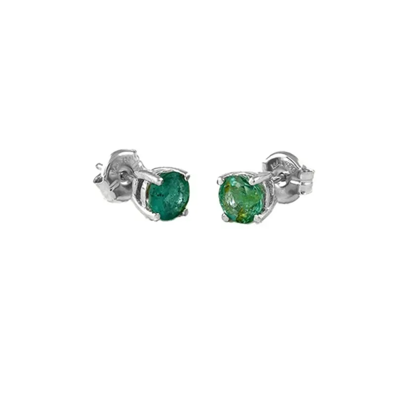 Pendientes Oro Blanco 18k modelo Garritas Color (2 Esmeraldas 3mm. 0,25cts.) Medida: 3mm.