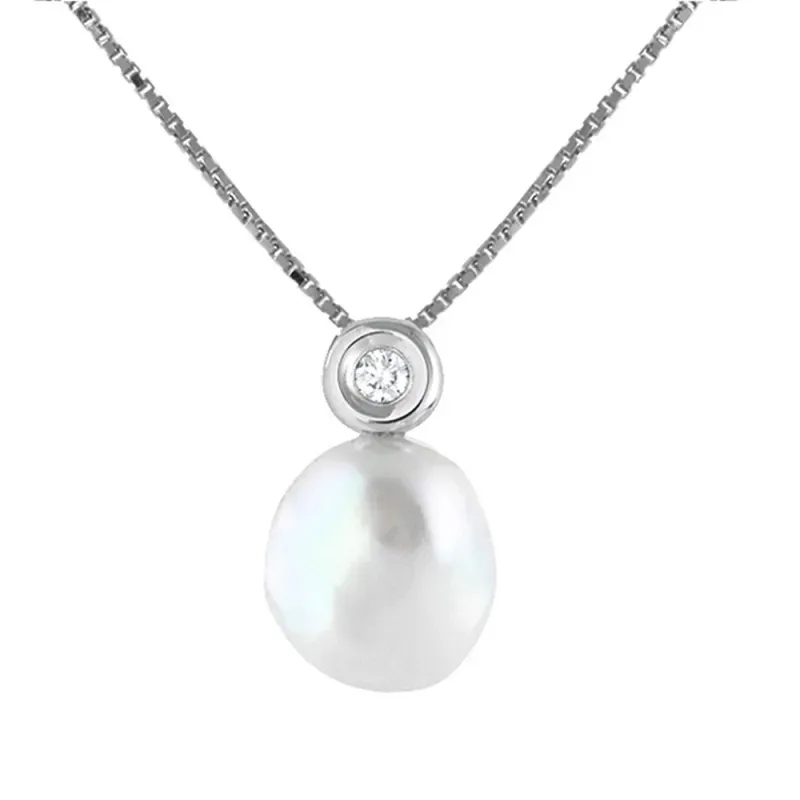 Collar Oro Blanco 18k modelo Tu Diamante (1 diamante de 2mm. 0,04 cts.) (1 perla barroca 11x13mm.)