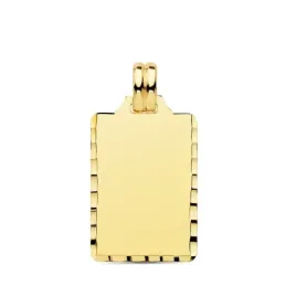 Colgante oro 18k chapa rectangular 24mm. borde tallado unisex