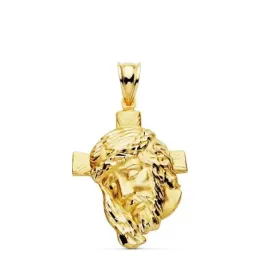 Cabeza rostro Cristo oro 18k cruz 31mm. unisex