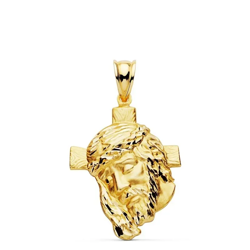 Cabeza rostro Cristo oro 18k cruz 31mm. unisex