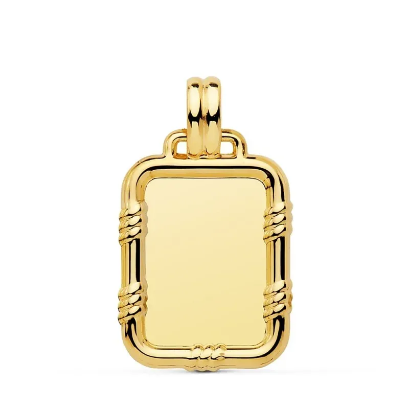 Colgante oro 18k chapa rectangular 26mm. borde unisex