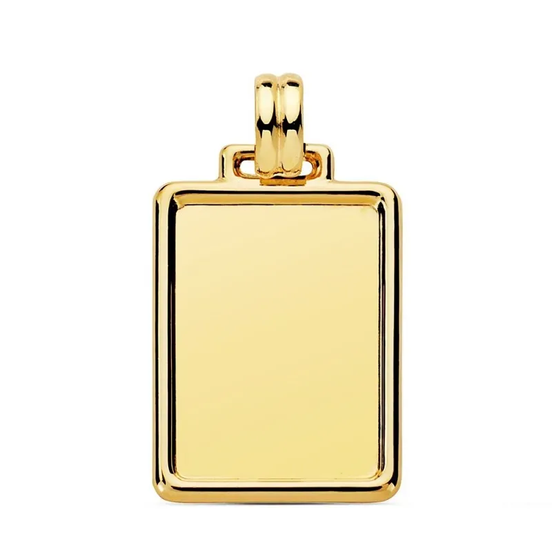 Colgante oro 18k chapa rectangular 29mm. lisa marco unisex