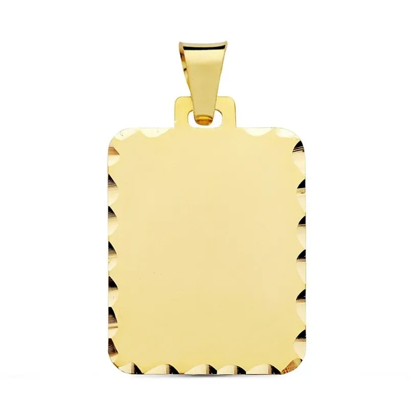 Colgante oro 18k chapa rectangular 28mm. tallada mate unisex