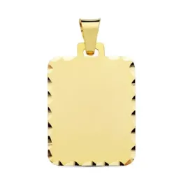 Colgante oro 18k chapa rectangular 28mm. tallada mate unisex
