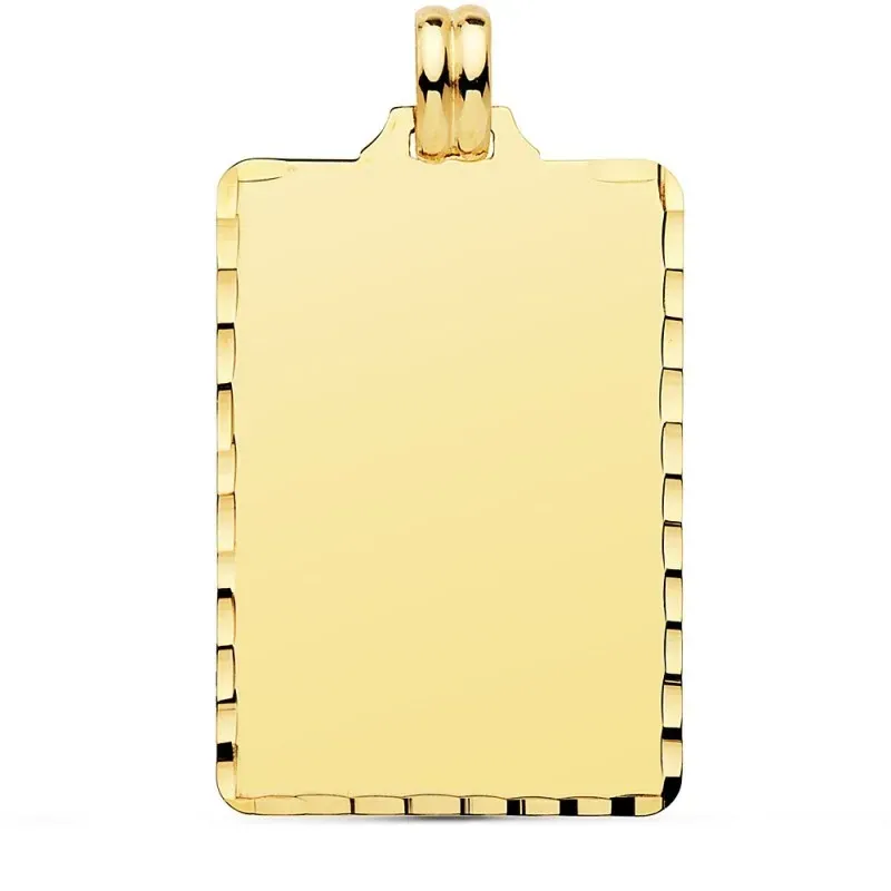Colgante oro 18k chapa rectangular 36mm. tallada unisex