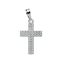 Colgante oro blanco 9k cruz 20mm. circonitas mujer