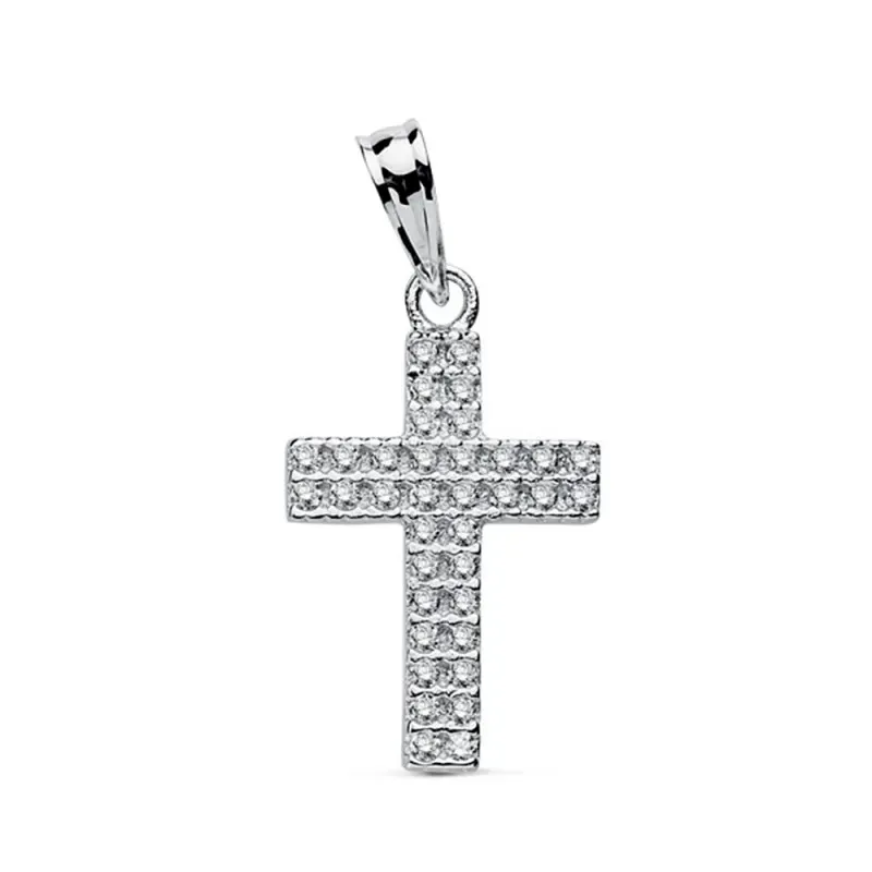 Colgante oro blanco 9k cruz 20mm. circonitas mujer
