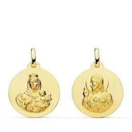 Medalla oro 18k colgante escapulario 18mm. Virgen del Carmen Corazón de Jesús lisa unisex