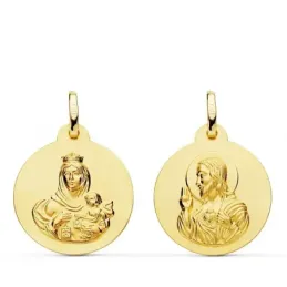 Medalla oro 18k colgante escapulario 20mm. Virgen del Carmen Corazón de Jesús lisa unisex