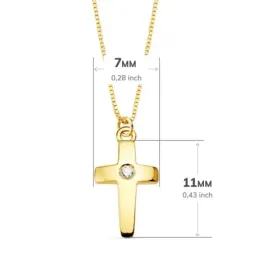 Colgante oro 18k cruz 11mm. diamante brillante 0.015ct. cadena veneciana 45cm. mujer