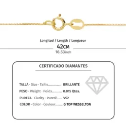 Colgante oro 18k cruz 11mm. diamante brillante 0.015ct. cadena veneciana 45cm. mujer