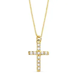 Colgante oro 18k cruz 11mm. diamantes brillantes 0.09ct. cadena veneciana 45cm. mujer