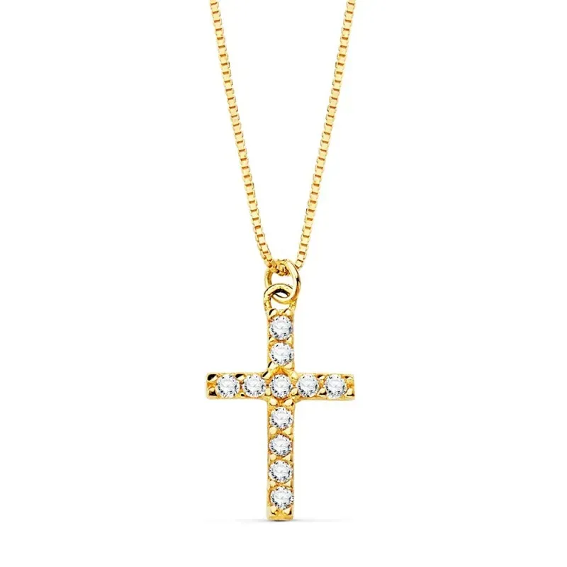 Colgante oro 18k cruz 11mm. diamantes brillantes 0.09ct. cadena veneciana 45cm. mujer