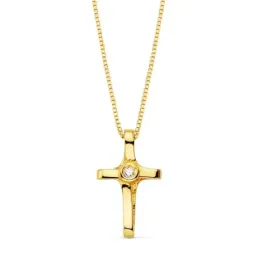 Colgante oro 18k cruz 12mm. diamante brillante 0.010ct. cadena veneciana 45cm. mujer