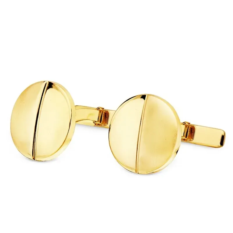 Gemelos oro 18k redondos 15mm. brillo mate hombre
