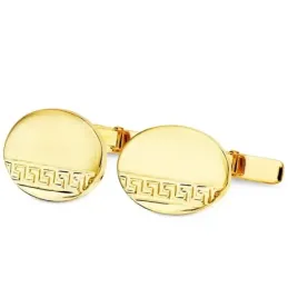 Gemelos oro 18k greca oval 18mm. brillo mate hombre