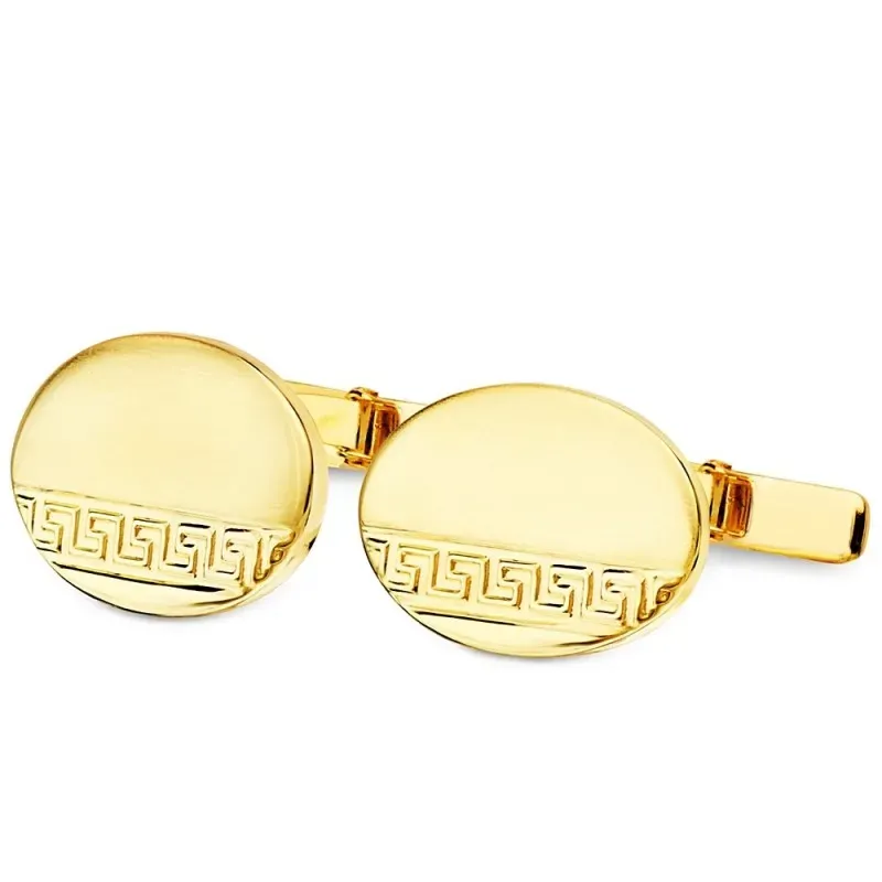 Gemelos oro 18k greca oval 18mm. brillo mate hombre