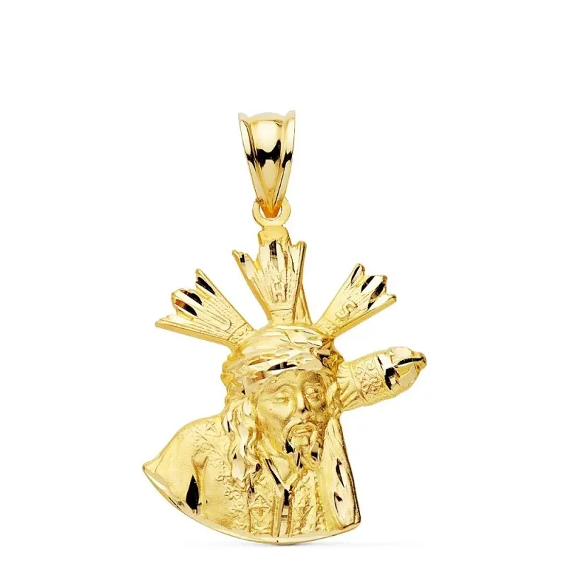 Colgante oro 18k medalla Cristo Gran Poder 24mm. silueta unisex