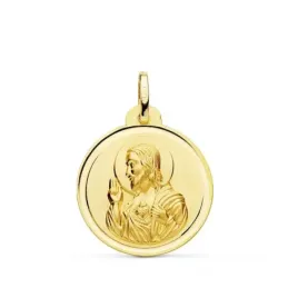 Medalla oro 18k colgante 22mm. Corazón de Jesús bisel unisex