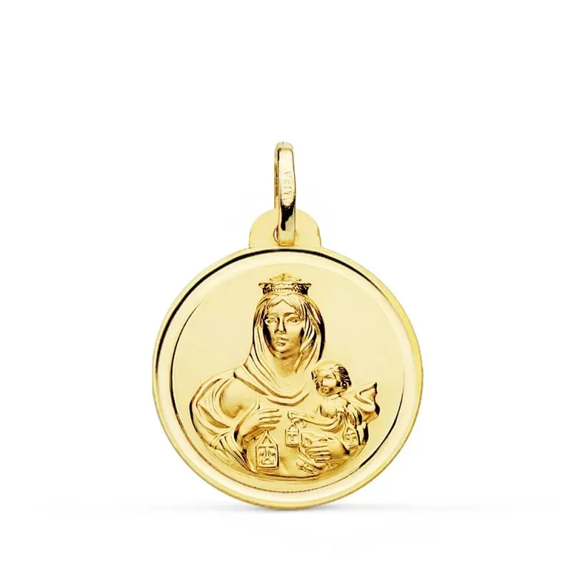 Medalla oro 18k colgante 22mm. Virgen del Carmen bisel unisex